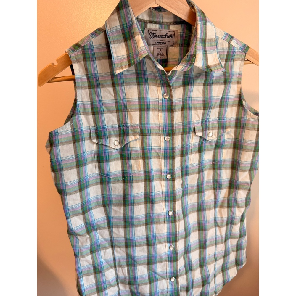 Wrancher Wrangler Women Small Plaid Sleeveless Western Snap Button Shirt LWR1059